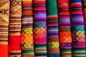 Colorful Fabric at market in Peru South America