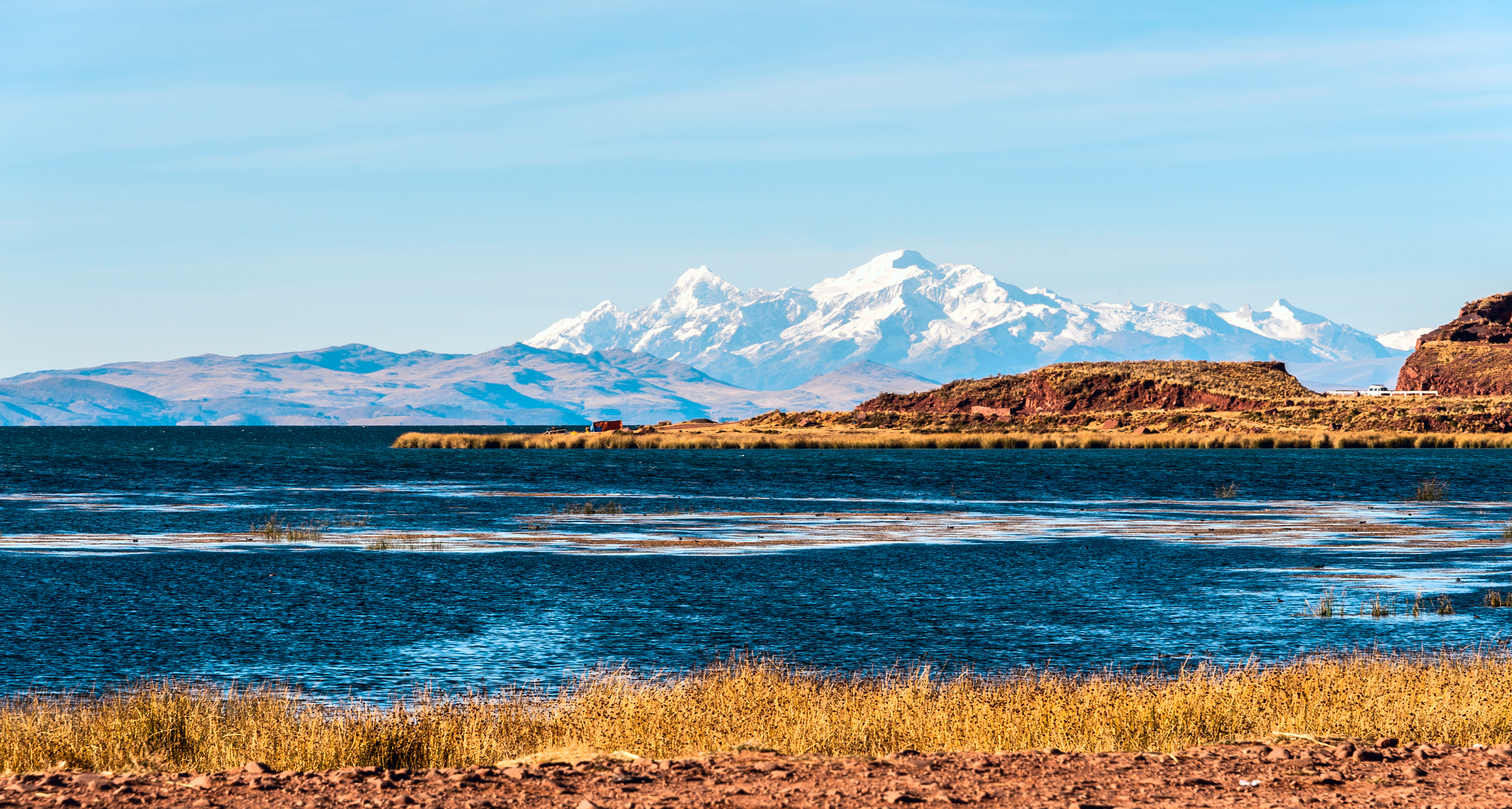Lake Titicaca with sacred mountains